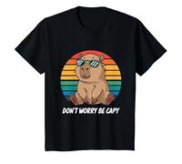 Capybara Dont Worry Be Cappy Boys Girls Funny Retro Capybara T-Shirt, Youth, Black, Large