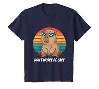 Capybara Dont Worry Be Cappy Boys Girls Funny Retro Capybara T-Shirt, Youth, Navy Blue, Large