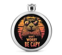 Capybara Don't Worry Be Capy Hip Flasks 140ml Leakproof Stainless Steel Pocket Flask Alcohol for Hiking Travel