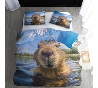 Capybara Double Duvet Cover Sets Capybara Animal Bedding Double Bed Set 3D Print Ultra Soft Microfiber Quilt Cover 200 x 200 with Zipper Closure and 2 Pillowcases A-1230