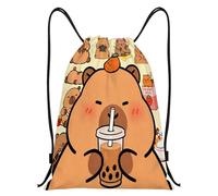 Capybara Drawstring Bags, Beige Cartoon Capybara Bag, Waterproof Cute Capybara Backpack Sports Sack for Beach, Swimming, Travel, Drawstring Gym Bag for Girls