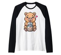 Capybara Drinking Boba Tea Cute Bubble Tea Kawaii Capybara Raglan Baseball Tee