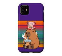 Capybara Drinks His Boba Tea Axolotl Eating Ramen Noodles Case for iPhone 11