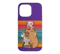 Capybara Drinks His Boba Tea Axolotl Eating Ramen Noodles Case for iPhone 14 Pro Max