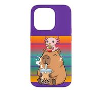 Capybara Drinks His Boba Tea Axolotl Eating Ramen Noodles Case for iPhone 15 Pro