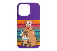 Capybara Drinks His Boba Tea Axolotl Eating Ramen Noodles Case for iPhone 15 Pro Max