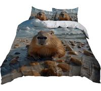 Capybara Duvet Cover Set Cute Animals Bedding Sets Soft Microfiber Duvet Cover Emperor Size 290x235 cm 3D Quilt Cover with Zipper Closure and 2 Pillowcases b.9172