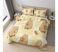 Capybara Duvet Cover Set Emperor Size, Cute Cartoon Animal Kids Bedding Set 290x235 cm, Quilt Cover with 2 Pillowcases, Soft Microfiber 3pcs, Zip 21D&-31