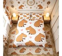 Capybara Duvet Cover Set Single Size, South America Fauna Comforter Cover with 1 Pillowcase, Pink Hearts Dots Print Bedding Set 2pcs for Kids Boys Girls Room Decor Lightweight Bedspread Cover