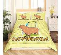 Capybara Duvet Cover Single, Water Shower Bedding Set, Cute Cartoon Animal Bamboo Comforter Cover, Kawaii Funny Wildlife Rodent Green Yellow Polka Dots Room Decor Quilt Cover for Kids Boys Girls