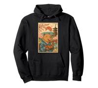 Capybara Eating Tokoyaki in Kimono Mount Fuji Cherry Blossom Pullover Hoodie