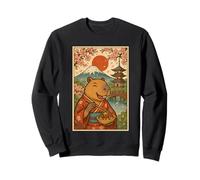 Capybara Eating Tokoyaki in Kimono Mount Fuji Cherry Blossom Sweatshirt