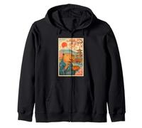 Capybara Eating Tokoyaki in Kimono Mount Fuji Cherry Blossom Zip Hoodie