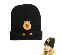 Capybara Embroidered Knit Hat Unisex Winter Knit Hat Warm Knit Design Fun Animal Pattern Adjustable Comfortable Suitable for Both Men and Women Outdoor Essential Brown
