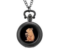 Capybara Enjoying Bubble Tea Classic Quartz Pocket Watch Vintage Men's Pocketwatch with Chain Christmas Gifts for Father Husband Boyfriend