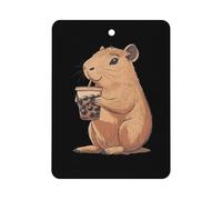Capybara Enjoying Bubble Tea Hanging Car Air Fresheners 1Pcs Aromatherapy Tablets Automotive Fragrance Scented Card Decor Square