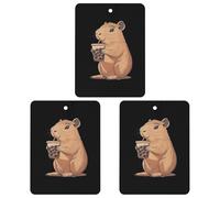 Capybara Enjoying Bubble Tea Hanging Car Air Fresheners 3Pcs Aromatherapy Tablets Automotive Fragrance Scented Card Decor Square