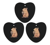Capybara Enjoying Bubble Tea Hanging Car Air Fresheners 3Pcs Aromatherapy Tablets Automotive Fragrance Scented Card Decor Love form