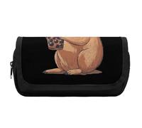 Capybara Enjoying Bubble Tea Large Capacity Pencil Case with 2 Compartment Fashion Pen Bag Organizer Aesthetic Pencil Coin Pouch