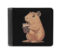 Capybara Enjoying Bubble Tea Men's Wallets Minimalist Bifold Wallet Leather Card Cases Casual Coin Purse