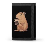 Capybara Enjoying Bubble Tea Men's Wallets Minimalist Trifold Wallet Polyester Card Cases Casual Coin Purse