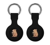 Capybara Enjoying Bubble Tea Silicone Case Compatible with Airtag Anti-Scratch Key Chain for Air Tags Shockproof GPS Cover