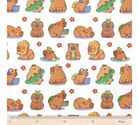 Capybara Fabric by The Yard - 1 Yard Cute Cartoon Capy Polyester Quilting Fabric, Lovely Capybara Animals Decorative Fabric for Sewing Quilting Patchwork Artcraft DIY