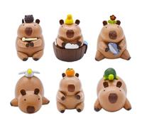 Capybara Figurines Toy Set, Mini Cupcake Decor, 6 Piece Capybara Action Figure Set, Cute Resin Animals Cake Topper, for Miniature Landscape Dollhouse Birthday Party(F3)