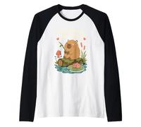 Capybara Fishing Just Here for the Vibes Chill Animal Funny Raglan Baseball Tee
