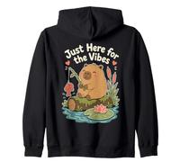 Capybara Fishing Just Here for the Vibes Chill Animal Funny Zip Hoodie