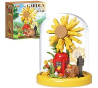 Capybara Flower Building Set with Dust Cover, Capybara Bouquet Mini Building Blocks, DIY Animals Plants Bonsai Tree Building Kit, Creative Desktop Decor Toy Gifts for Kids and Adults (134 PCS)-A
