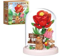 Capybara Flower Building Set with Dust Cover, Capybara Bouquet Mini Building Blocks, DIY Animals Plants Bonsai Tree Building Kit,Creative Desktop Decor Toy for Kids and Adults (183 PCS)-D