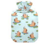 Capybara Flowers Bird Blue Hot Water Bottle with Cover for Pain Relief Hot Pack for Headaches Back Pain, 1L