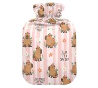 Capybara Flowers Pink Hot Water Bottle with Cover for Pain Relief Hot Bottle Water Bag for Headaches, 2L