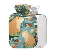 Capybara Flowers Teal Print Hot Water Bottle with Cover 2L Large Warm Water Bag for Hot Cold Therapy Pain Relief Back Pain