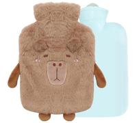 Capybara Fluffy Hot Water Bottle - 1L Reusable Kids Hot Water Bottle for Pain Relief with Soft Sherpa Cover Cute Animal Capybara, Multipurpose Hot Cold Compress, Safe and Huggable