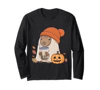 Capybara Ghost Costume Capybara Drink Bubble Tea Halloween Long Sleeve T-Shirt