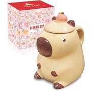 Capybara Gifts for Women Funny Coffee Mugs Unique Birthday Gift for Women Her Girls Kawaii Tea Cups Novelty Friendship Christmas Daughter Gifts Ceramic Autumn Mug with Lid Cute Capybara Stuff Decor