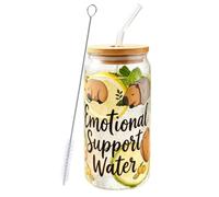Capybara Glass Cup with Lid and Straw - 18oz "Emotional Support Water" Aesthetic Iced Coffee Cup - Double-Sided UV Print Can Shaped Glass - Cute Capybara Gifts for Women, Teens - Includes Straw Brush