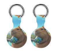 Capybara Hold Earth Trendy GPS Cases Holder with Key Chain Ring Portable Protective Covers Compatible with Airtag