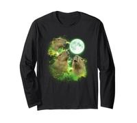 Capybara Howling at The Moon Green tie dye 3 capybaras Long Sleeve T-Shirt