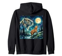 Capybara Howling at the Moon Night Sky Animal Art Zip Hoodie