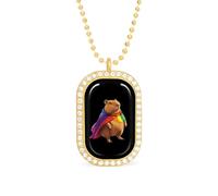 Capybara in Gay LGBT Cape Women's Pendant Necklaces Inlaid Crystal Pendants Long Alloy Necklace Jewelry Gift Golden-style