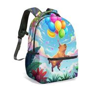 Capybara in Pink Floral Shirt 16 Inch Rucksack Tropical Fruit Pattern (including Watermelon, Pineapple, Banana) Kawaii Novelty School Bag for Kids All Over Print (05)