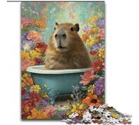 Capybara in The Bathtub Jigsaw Puzzles for Teenagers, Stress Reliever Staycation Kill Time Enhance Love between Couples (26x38cm)