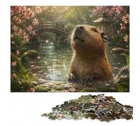 Capybara in The Rain Wooden Jigsaw Puzzle 1000 Pieces, Indoor Activity | Fresh-start puzzle gift: activity for family time in spare time.
