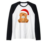Capybara Kawaii Drinking Bubble Tea Boba Christmas Raglan Baseball Tee
