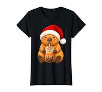 Capybara Kawaii Drinking Bubble Tea Boba Christmas Value Graphic T-Shirt, Women, Black, S