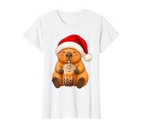 Capybara Kawaii Drinking Bubble Tea Boba Christmas Value Graphic T-Shirt, Women, White, S