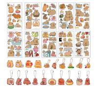 Capybara Keychain & Stickers 30PCS Set, Funny Capybara Temporary Tattoos Stickers Capybara Acrylic Clips Cute Animal Keychain Keyring for Kids Birthday Party Decorations GiftsBrown